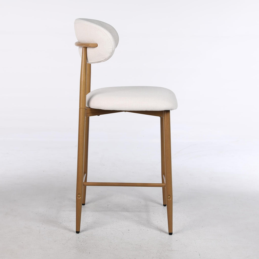 Set of 2 Upholstered Counter Height Bar Stools with Metal Legs – Beige