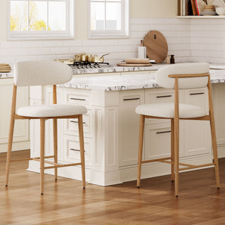 Set of 2 Upholstered Counter Height Bar Stools with Metal Legs – Beige