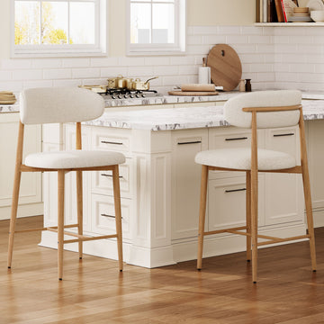 Set of 2 Upholstered Counter Height Bar Stools with Metal Legs – Beige
