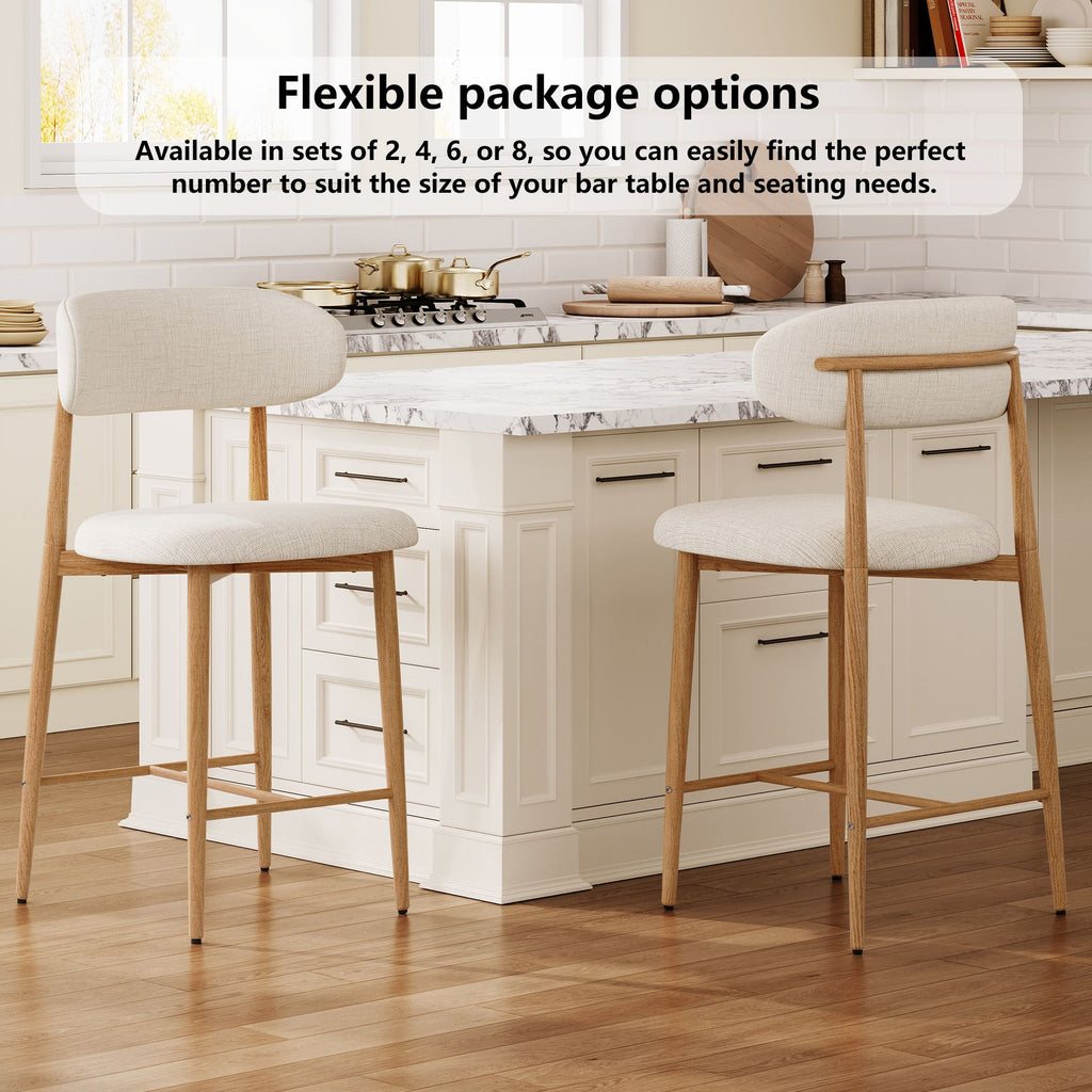 Set of 2 Upholstered Counter Height Bar Stools with Metal Legs – Beige