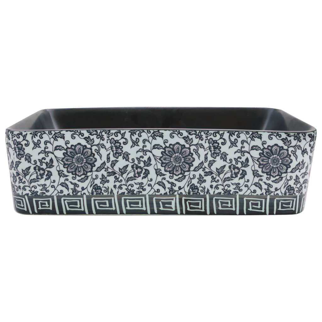 Handmade Black and Blue Patterned Countertop Basin