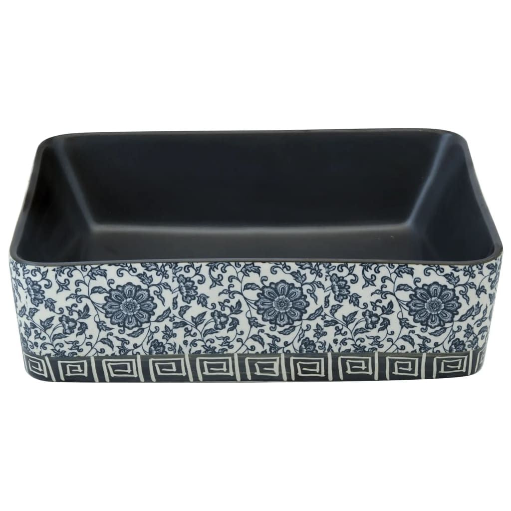 Handmade Black and Blue Patterned Countertop Basin