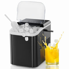 Countertop Ice Maker: 9 Bullet Ice Cubes in 6 Mins, /24H, with Scoop & Basket