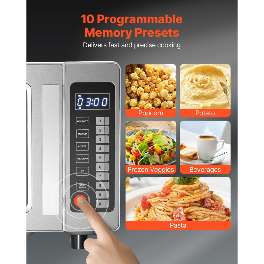 Commercial-Grade Countertop Microwave Oven with 100 Custom Menus and Triple Lock Door