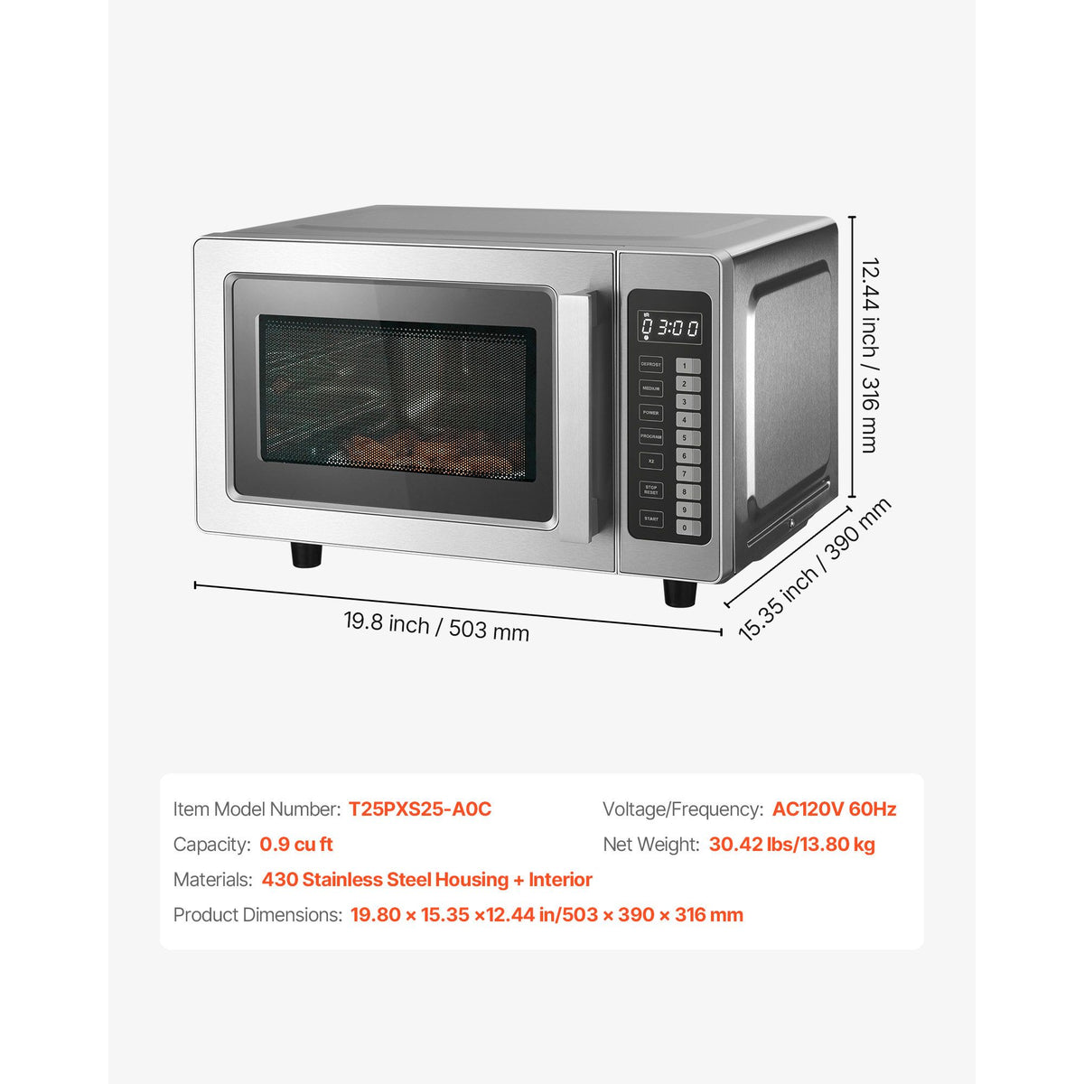 Commercial-Grade Countertop Microwave Oven with 100 Custom Menus and Triple Lock Door