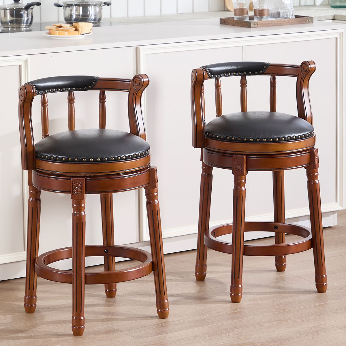 360-Degree Swivel Bar Stool with Contoured Back and Sturdy Frame