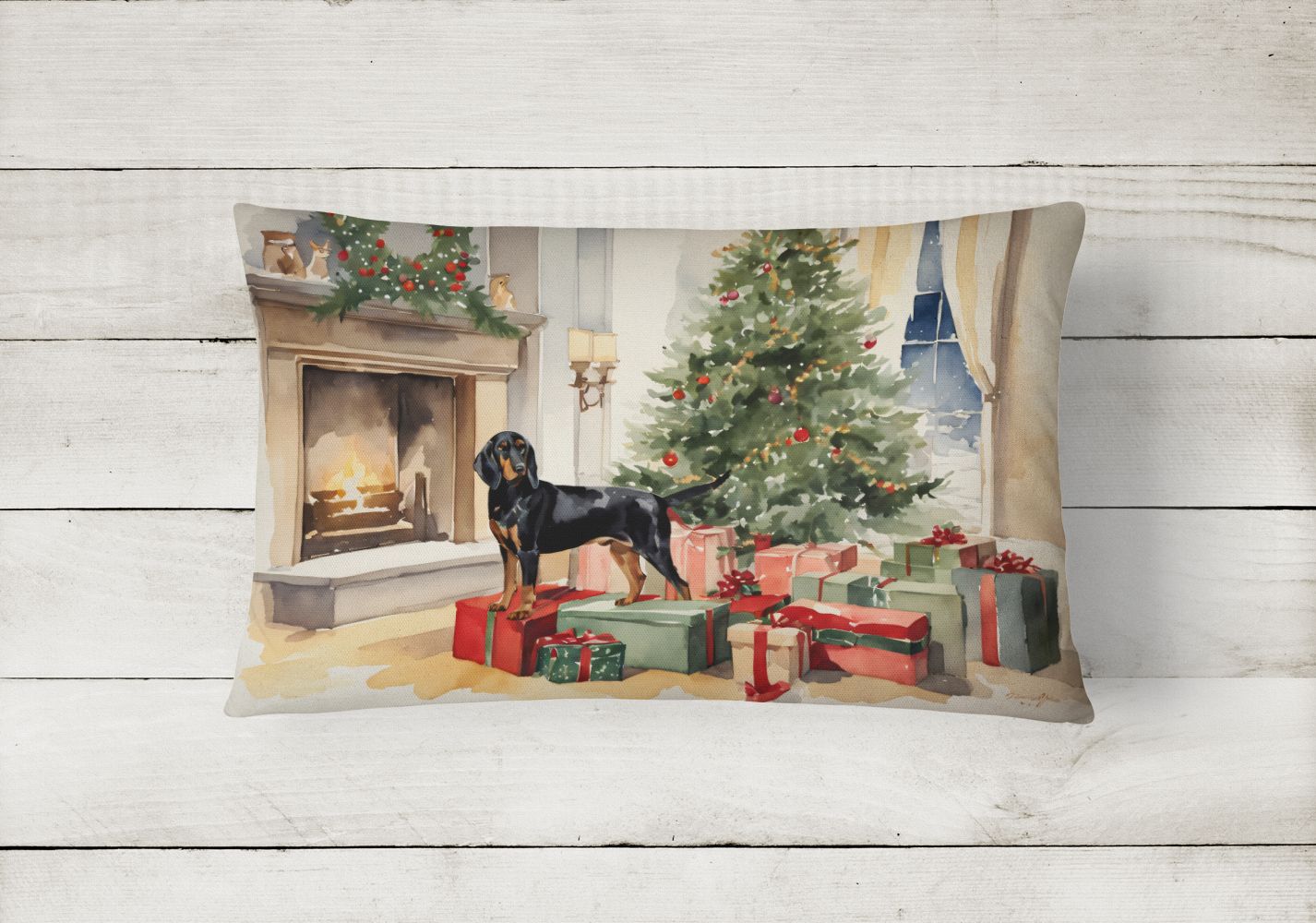 Black and Tan Coonhound Christmas Accent Pillow