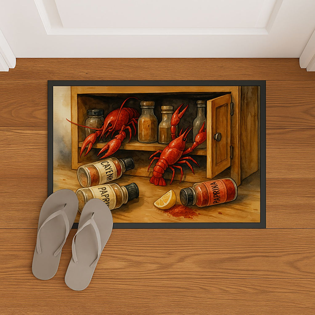 Crawfish and Spice Rack Doormat – Indoor Outdoor Entryway Mat with Artwork Design