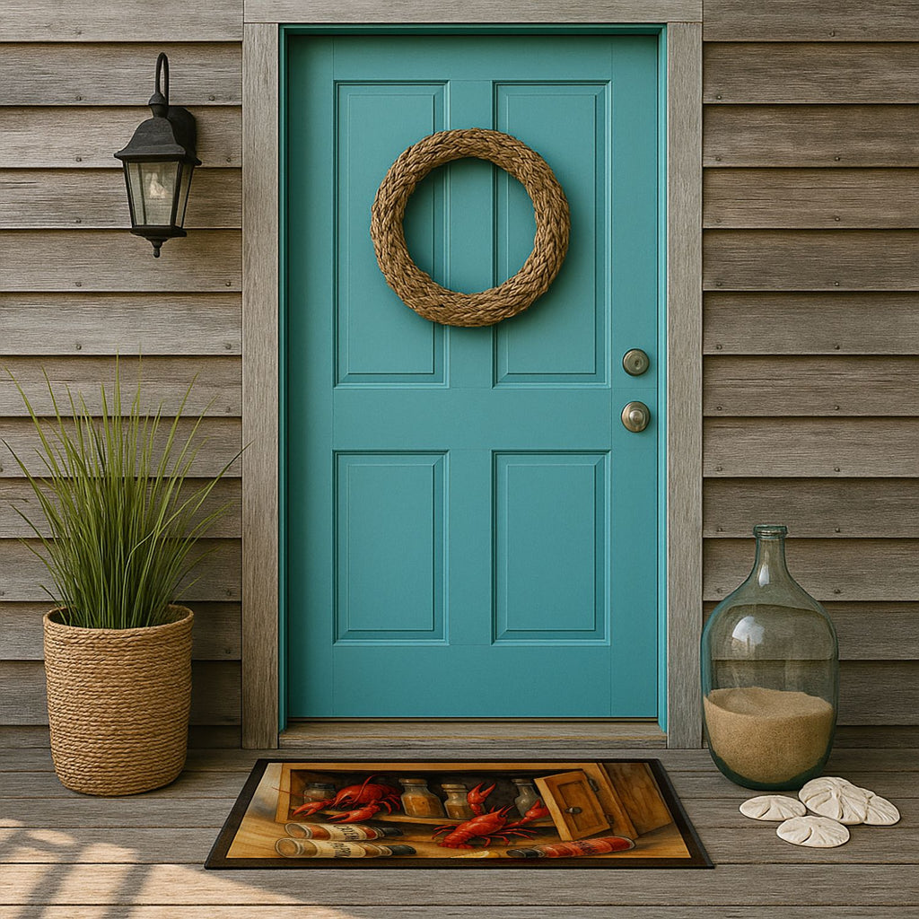 Crawfish and Spice Rack Doormat – Indoor Outdoor Entryway Mat with Artwork Design