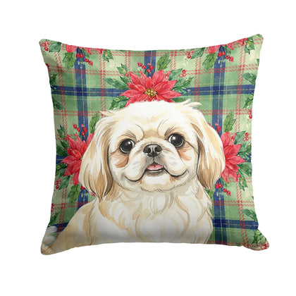Cream Pekingese Christmas Poinsettias Accent Pillow