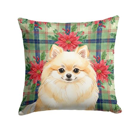 Cream Pomeranian Christmas Poinsettia Pillow