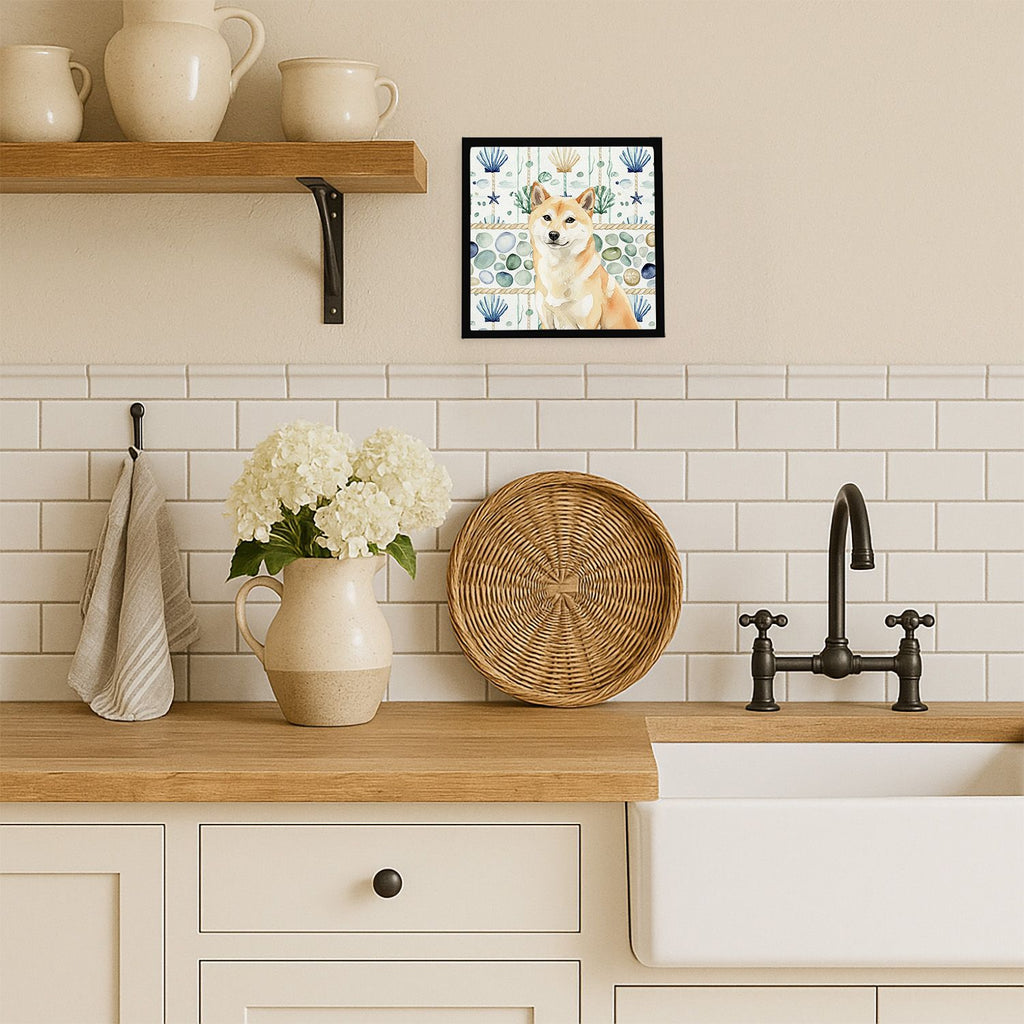Cream Shiba Inu Coastal Sea Glass Wall Art