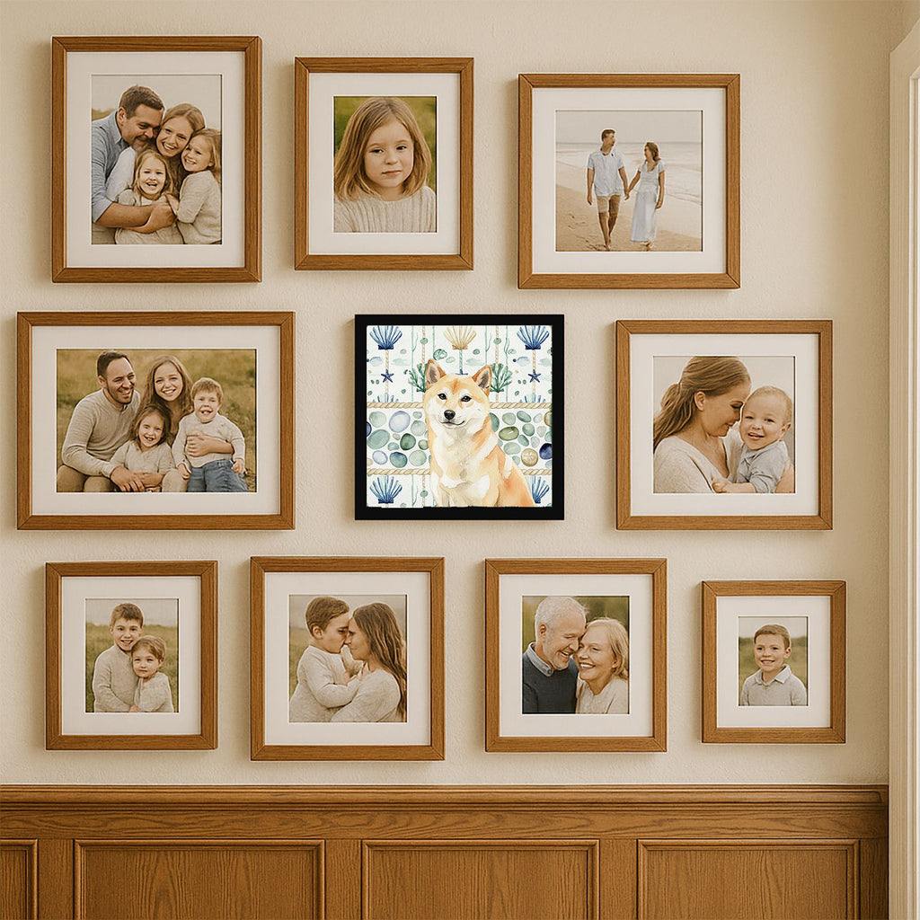 Cream Shiba Inu Coastal Sea Glass Wall Art