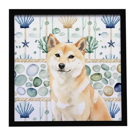 Cream Shiba Inu Coastal Sea Glass Wall Art