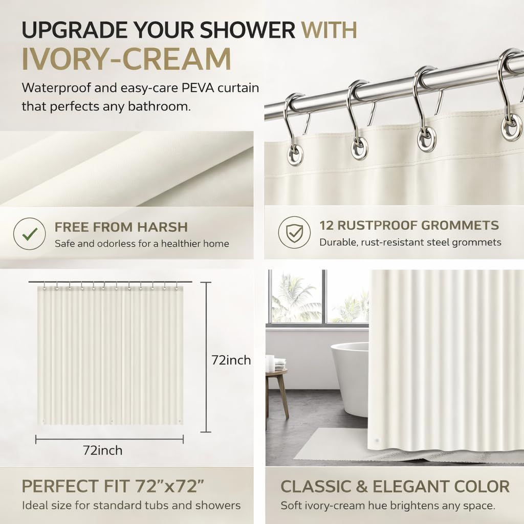 Clear Cream water-ready Shower Curtain Liner