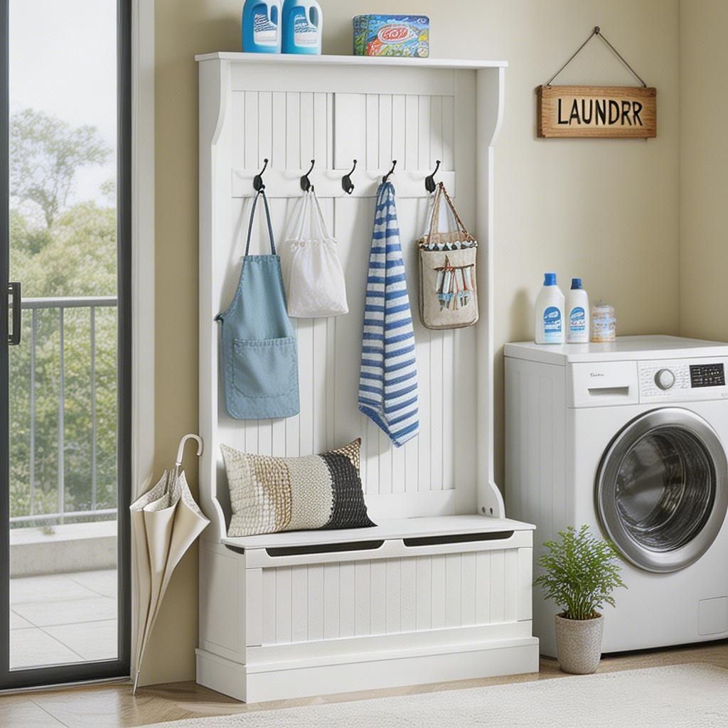 Cream White 3-In-1 Entryway Bench with Coat Rack Hall Tree with Bench And Shoe Storage 5