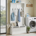 Cream White 3-In-1 Entryway Bench with Coat Rack Hall Tree with Bench And Shoe Storage 5