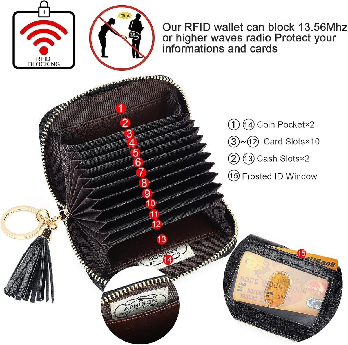 Compact Card and Cash Wallet with Keychain