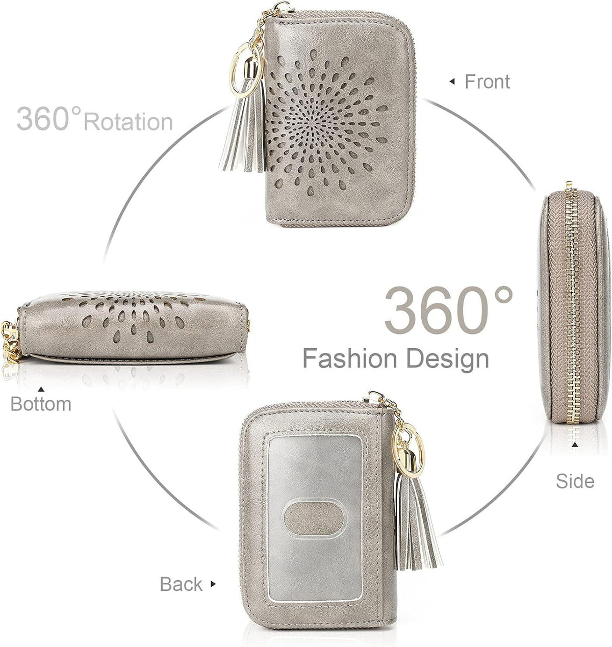 Compact Card and Cash Wallet with Keychain