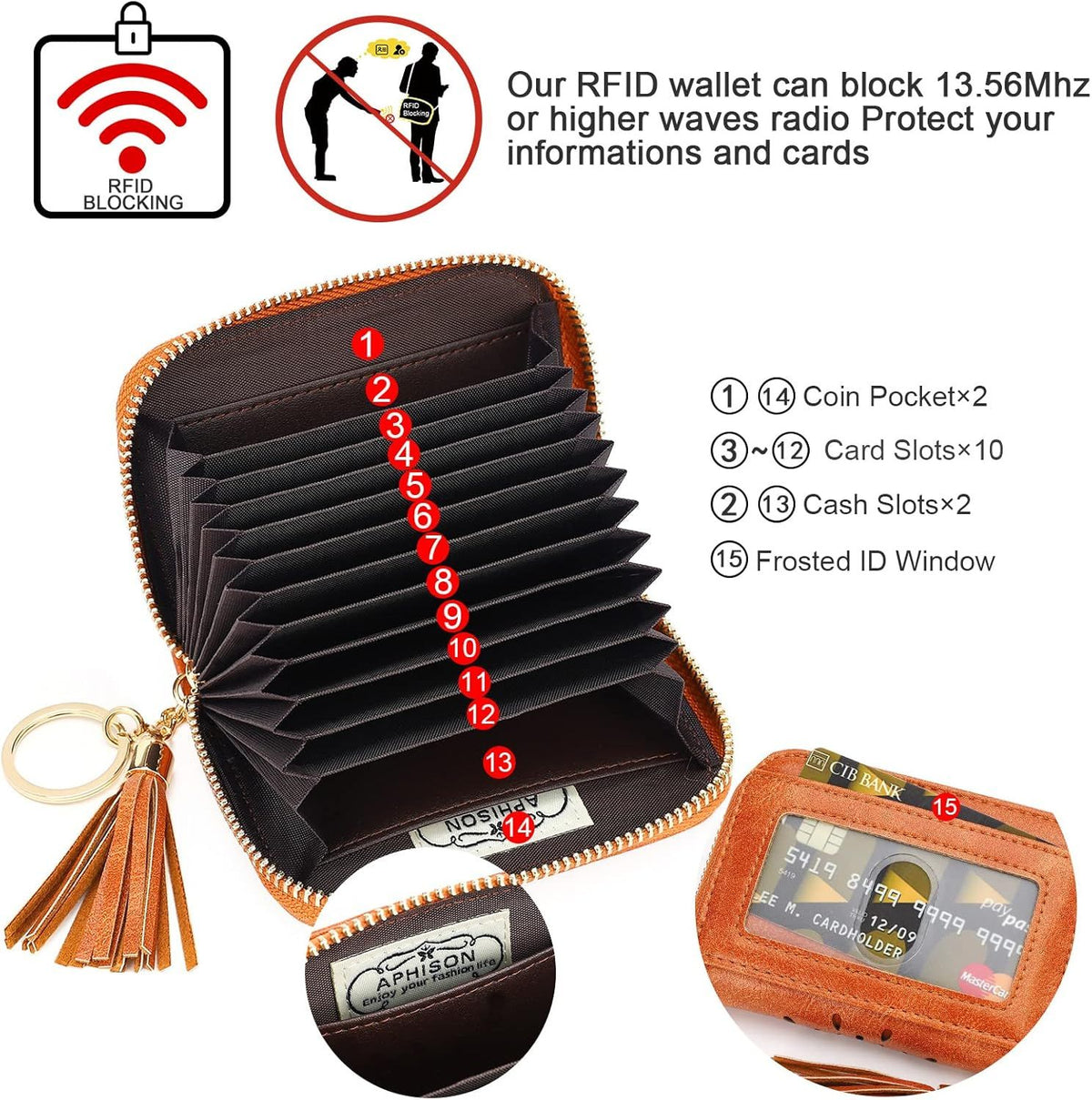 Compact Card and Cash Wallet with Keychain