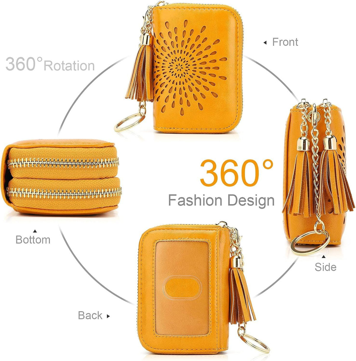 Compact Card and Cash Wallet with Keychain
