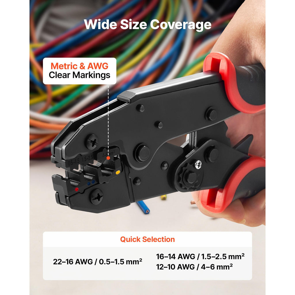 Ratcheting Wire Crimper Tool, 22-10 AWG with Adjustable Force