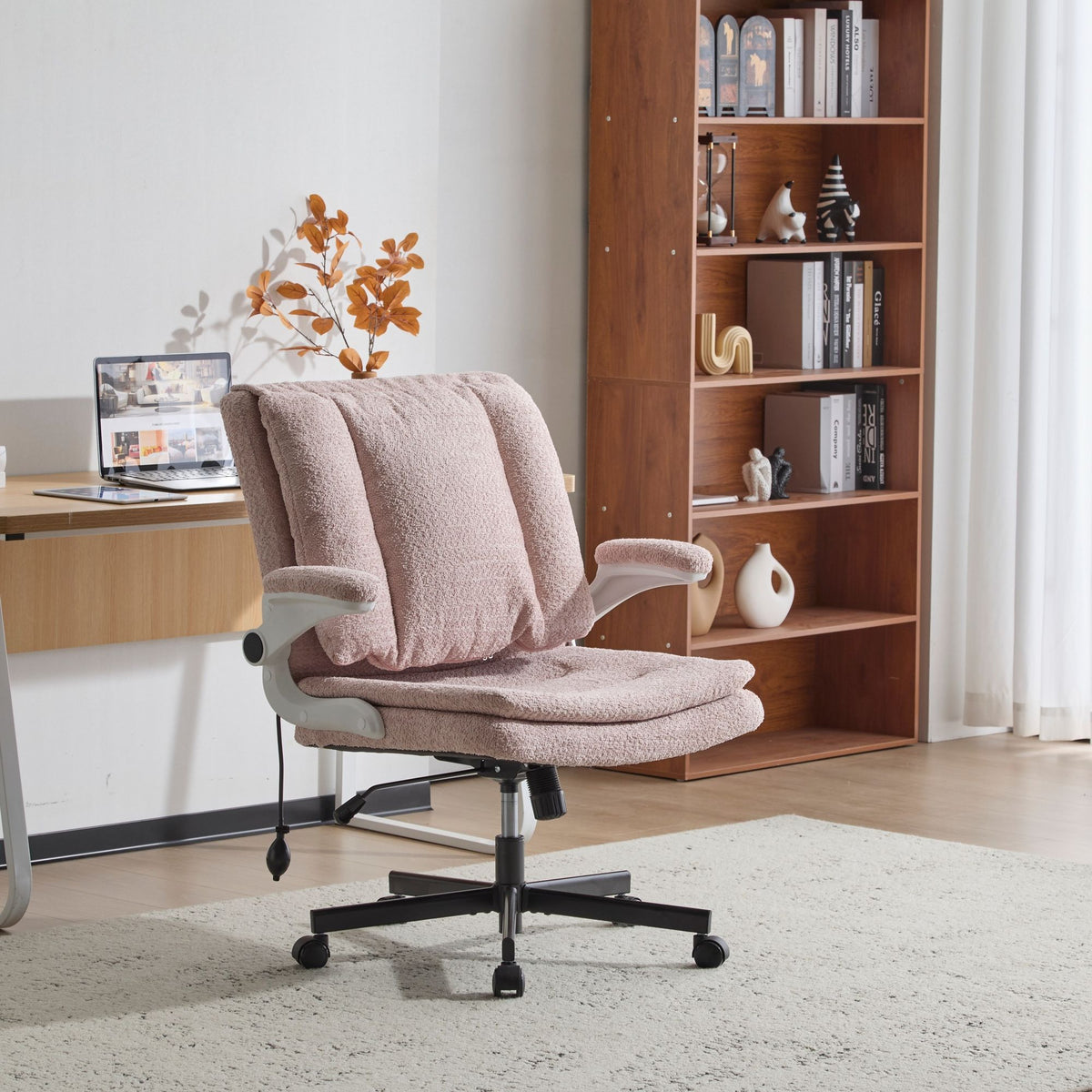 2-in-1 Flip-Up Back Office Chair with Wide Seat & Airbag Lumbar Support