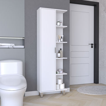 Tall White Bathroom Cabinet with Four Open Shelves