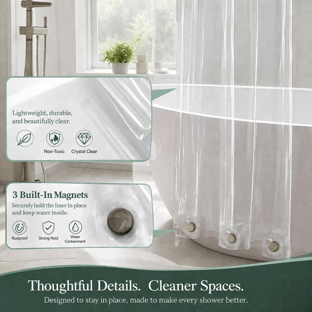 Clear water-ready Shower Curtain Liner with Weighted Magnets