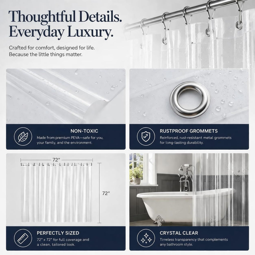 Clear water-ready Shower Curtain Liner with Weighted Magnets