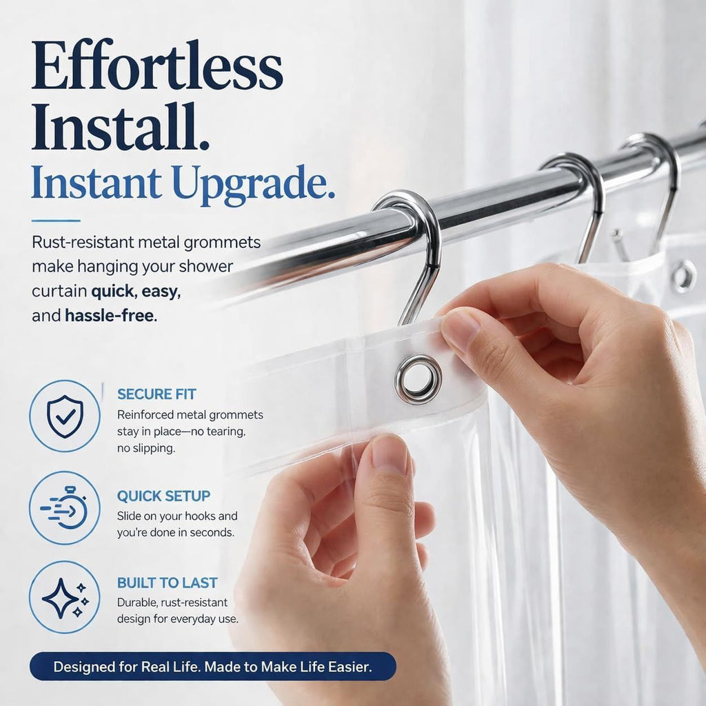 Clear water-ready Shower Curtain Liner with Weighted Magnets