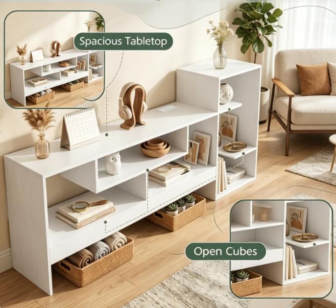 Cube TV Stand for 55 TV with Open Storage Shelves And Power Outlets Modern Living