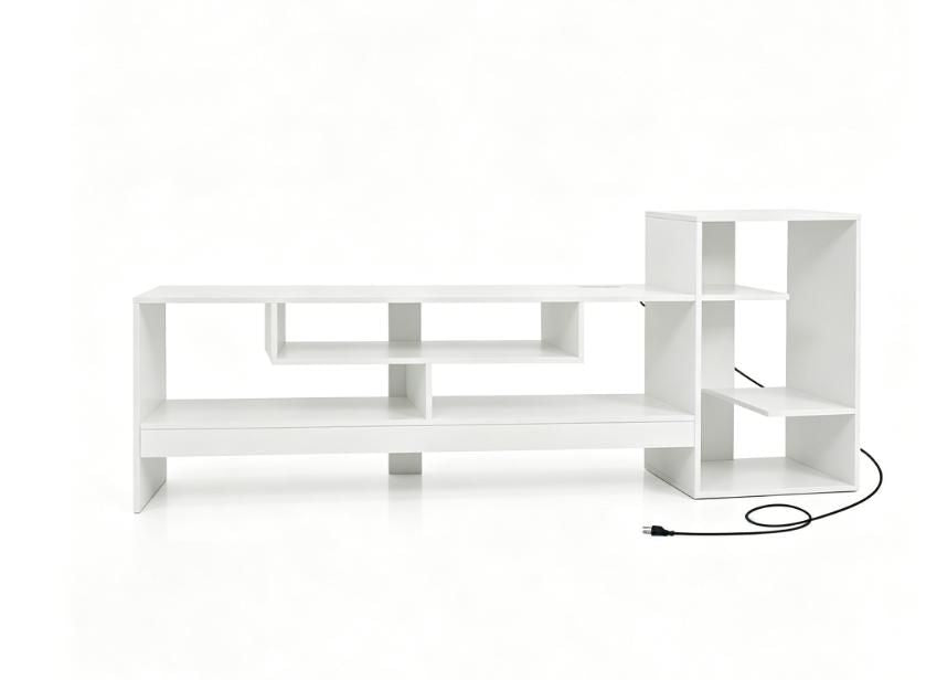Cube TV Stand for 55 TV with Open Storage Shelves And Power Outlets Modern Living