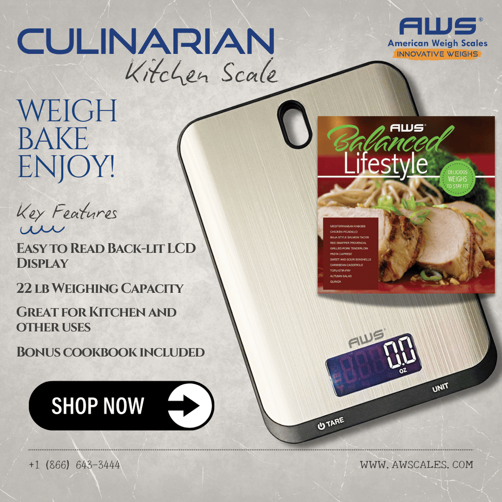 Culinarian Digital Kitchen Scale - Touch-Sensitive, Water-Resistant, Includes Cookbook
