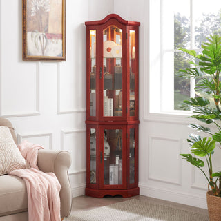 Lighted Cherry Corner Curio Cabinet for Collectibles