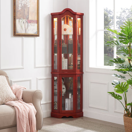 Lighted Cherry Corner Curio Cabinet for Collectibles