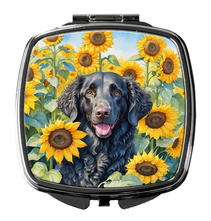 Curly-Coated Retriever in Sunflowers Compact Mirror