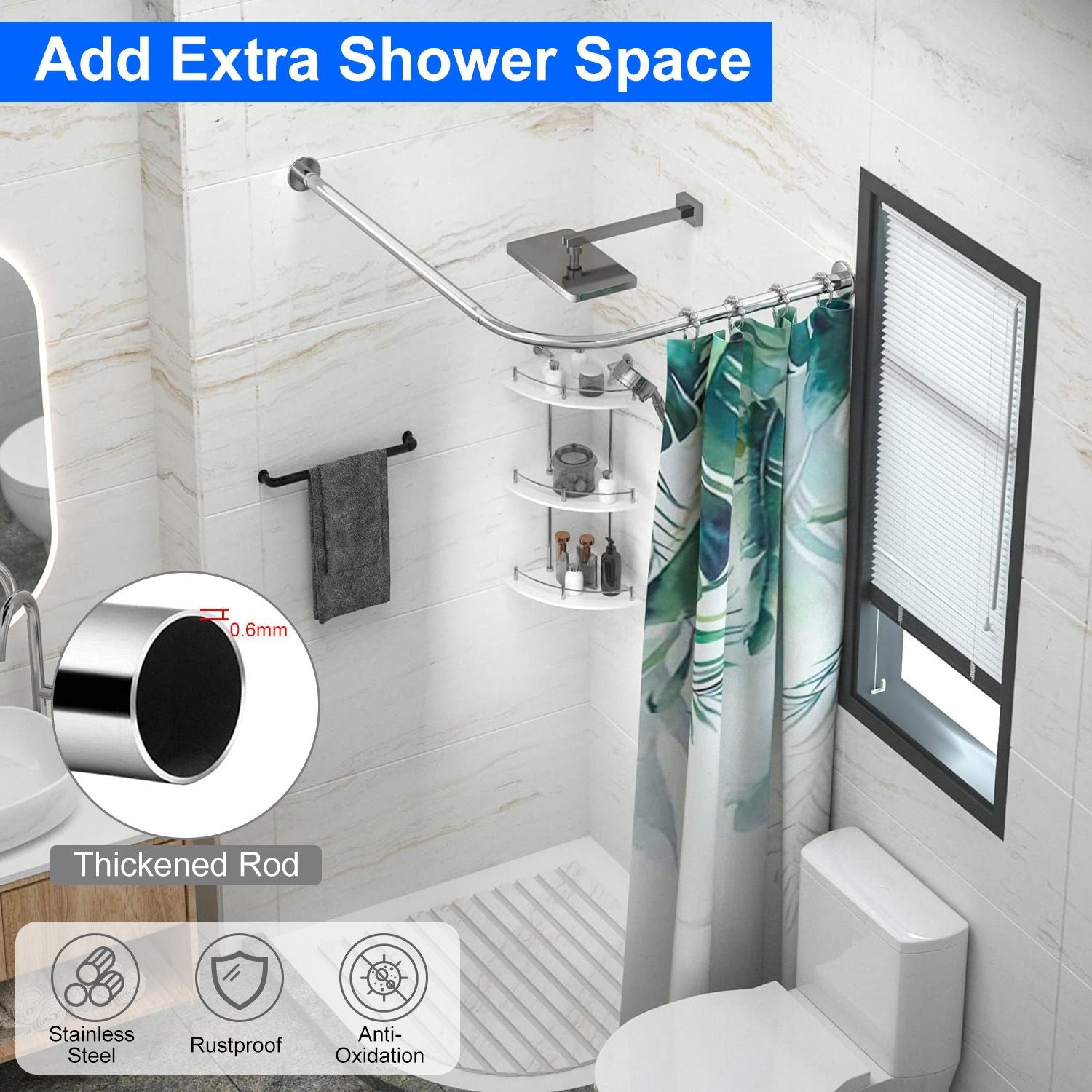 Adjustable L-Shaped Shower Curtain Rod