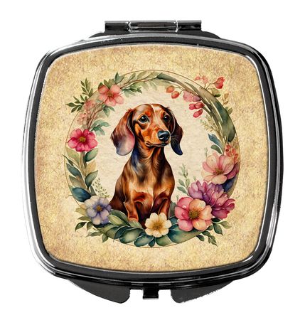 Dachshund and Flowers Folding Compact Mirror