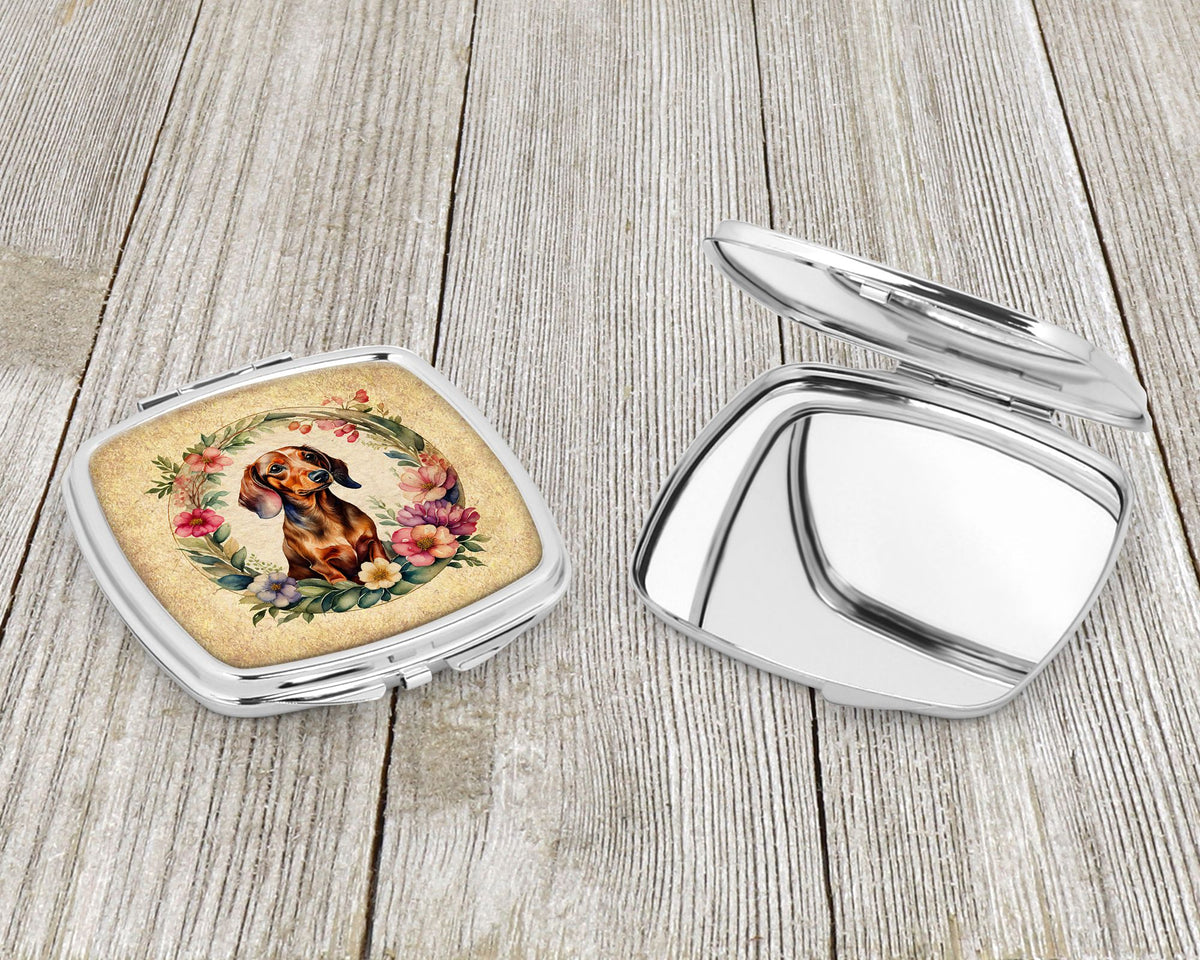 Dachshund and Flowers Folding Compact Mirror