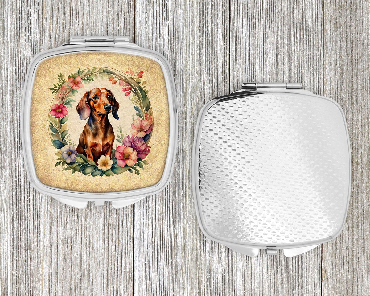 Dachshund and Flowers Folding Compact Mirror