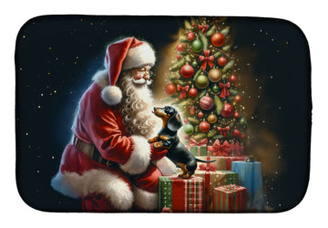 Dachshund and Santa Claus Christmas Dish Drying Mat