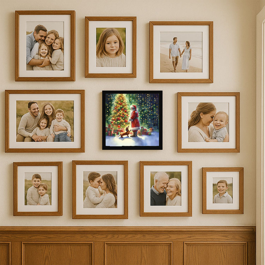 Dachshund and Santa Claus Framed Metal Print Bathroom, Kitchen, Office, Home Decor Wall Art Ready to