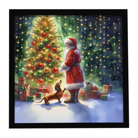 Dachshund and Santa Claus Framed Metal Print Bathroom, Kitchen, Office, Home Decor Wall Art Ready to