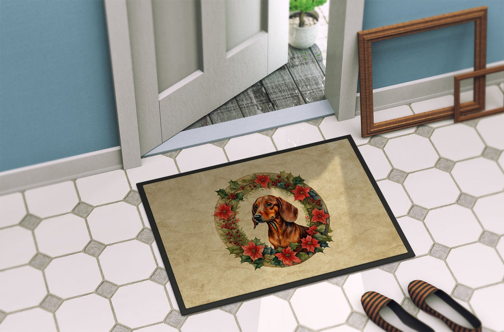 Dachshund Christmas Flowers Indoor Outdoor Doormat