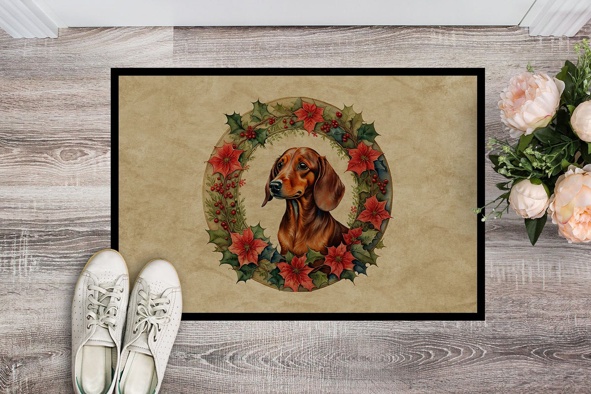 Dachshund Christmas Flowers Indoor Outdoor Doormat