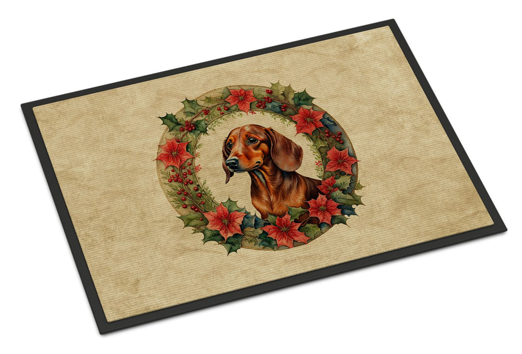 Dachshund Christmas Flowers Indoor Outdoor Doormat