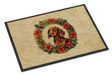 Dachshund Christmas Flowers Indoor Outdoor Doormat