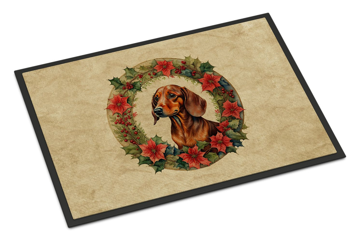 Dachshund Christmas Flowers Indoor Outdoor Doormat