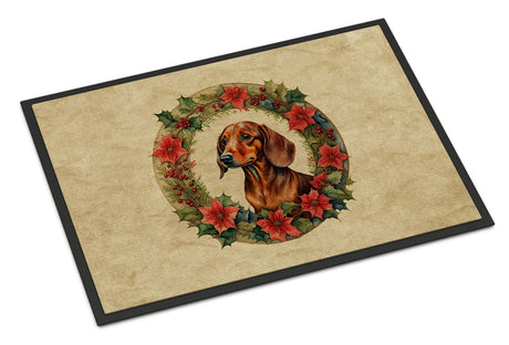 Dachshund Christmas Flowers Indoor Outdoor Doormat